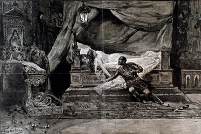 Otello doodt zichzelf naast het lichaam van Desdemona. Illustratie van de laatste scène van Otello, opera door Giuseppe Verdi door Anonymous Anonymous
