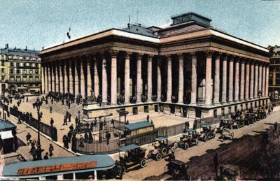 Parijs: buitenaanzicht van het Palais Brongniart (Parijse Beurs), gebouwd tussen 1808-1826 door Alexandre Brongniart (1770-1847). Foto uit 1920 in “Artistic Album” van de stad Parijs. Privécollectie. door Anonymous Anonymous