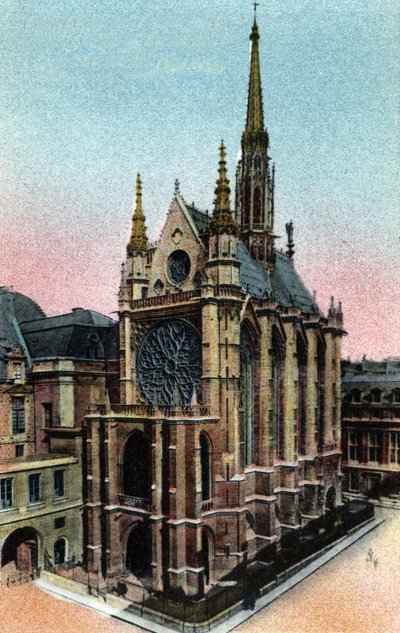 Parijs: buitenaanzicht van de Sainte Chapelle (Sainte-Chapelle) (13e eeuw, gotische architectuur). Foto uit 1920 in Artistiek Album van de stad Parijs. Privécollectie door Anonymous Anonymous