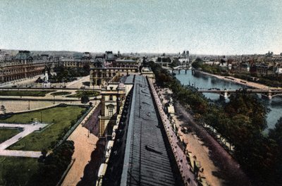 Parijs: panorama richting het Louvre. De Seine en de Notre-Dame, rechts. door Anonymous Anonymous