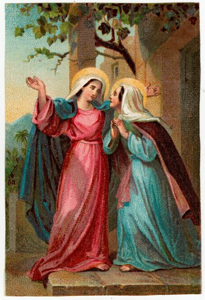 Vrome afbeelding: Het bezoek van Maria aan Elizabeth (chromolithografie) door Anonymous Anonymous