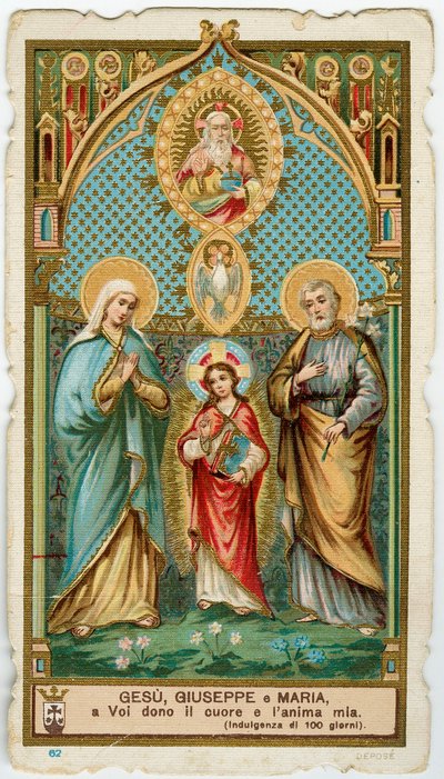 Vrome afbeelding: De heilige familie met de Heilige Geest en God (chromolithografie) door Anonymous Anonymous