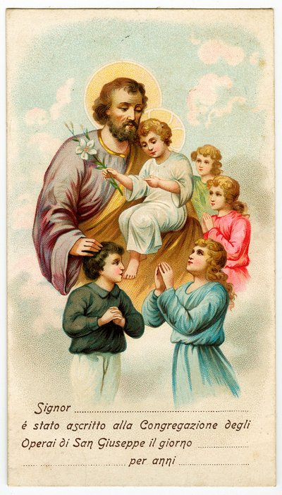 Vrome afbeelding: Congregatie van Sint Jozef Werkers (chromolithografie) door Anonymous Anonymous