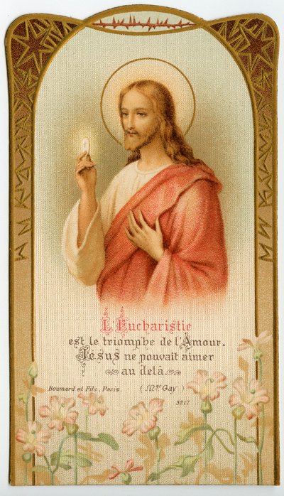 Vrome afbeelding: Eucharistie, Jezus houdt het sacramentele brood vast door Anonymous Anonymous
