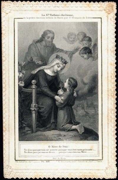 Vrome afbeelding: Heilige christelijke kindertijd, of het gebed van de ware kinderen van Maria, door Sint Franciscus van Sales. Dentelkaart. Privécollectie door Anonymous Anonymous