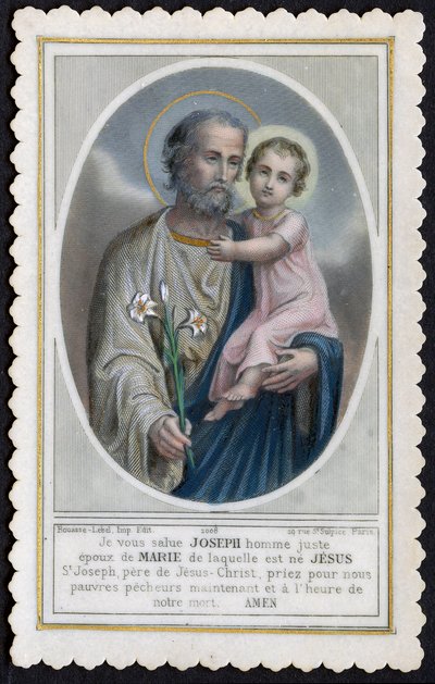 Vrome afbeelding: Jezus als kind in de armen van Jozef (gravure) door Anonymous Anonymous