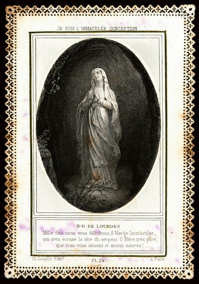 Vrome afbeelding: Notre Dame de Lourdes. Dentelee kaart. 19e eeuw. Privécollectie door Anonymous Anonymous