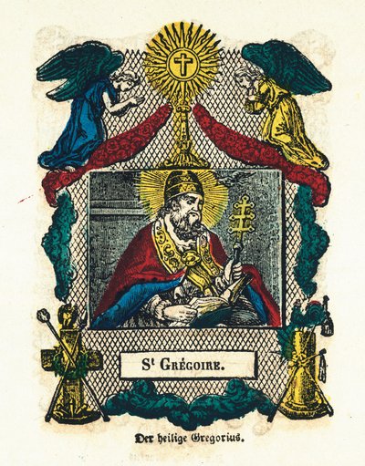 Vrome afbeelding: Sint Gregorius I de Grote. Gravure uit de 19e eeuw Privécollectie door Anonymous Anonymous