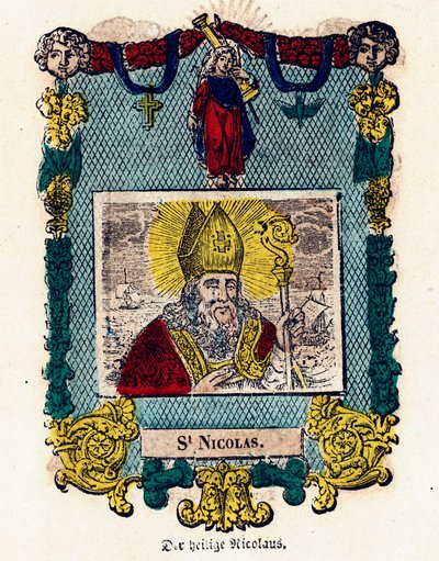 Vrome afbeelding: Sint Nicolaas. Gravure uit de 19e eeuw Privécollectie door Anonymous Anonymous