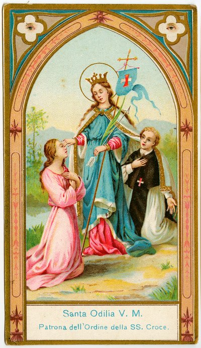 Vrome afbeelding: Sint Odile van de Elzas beschermheilige van de Reguliere Kanunniken van de Orde van het Heilig Kruis (chromolithografie) door Anonymous Anonymous
