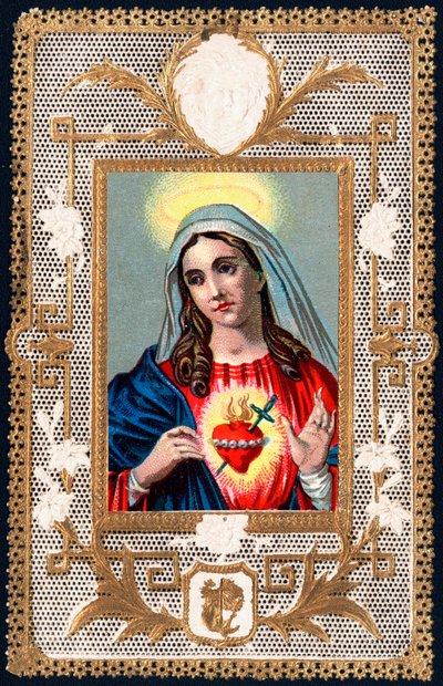 Vrome afbeelding: Maagd van Smarten. Mater dolorosa. Dentelkaart. Chromolithografie begin 20e eeuw Privécollectie door Anonymous Anonymous