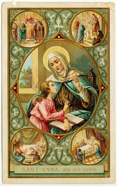 Vrome afbeelding: Scènes uit het leven van Sint Anna, De bruiloft, de geboorte van Maria, de presentatie in de tempel en de dood door Anonymous Anonymous