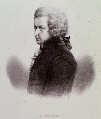 Portret van de Oostenrijkse componist Wolfgang Amadeus Mozart (1756-1791) Gravure. 19e eeuw. Milanese privécollectie door Anonymous Anonymous