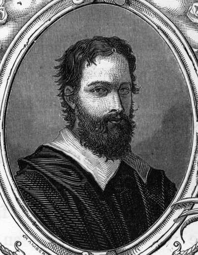 Portret van Bartolomeo Ramenghi Bagnacavallo (ca. 1484-1542), Italiaanse schilder. Gravure van 1859 in 