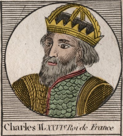 Portret van Karel II de Kale, koning van Frankrijk - gravure uit 