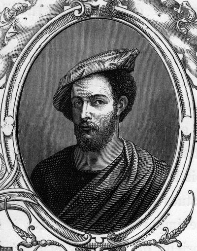 Portret van Francesco Primaticcio, bekend als De Primatice (1504 - 1570) Italiaanse schilder. Gravure van 1859 in 
