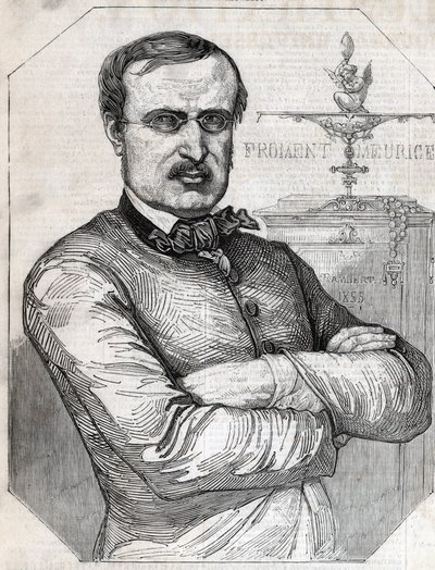Portret van Francois-Desire Froment-Meurice (Francois Desire Froment Meurice) (1802-1855) Franse goudsmid. Gravure uit 1855. Privécollectie. door Anonymous Anonymous