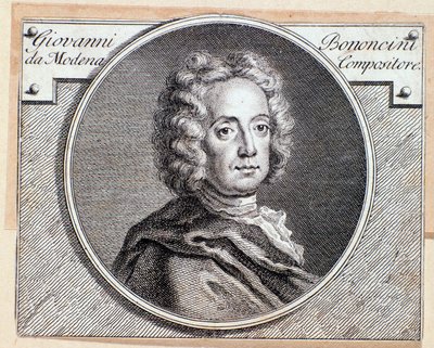 Portret van de Italiaanse barokcomponist en cellist Giovanni Battista Bononcini - Gravure 18e eeuw door Anonymous Anonymous