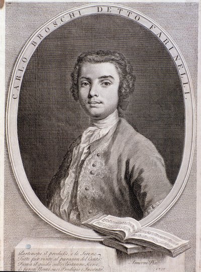 Portret van de Italiaanse castraat Carlo Broschi genaamd Farinelli. Gravure. 1735 door Anonymous Anonymous