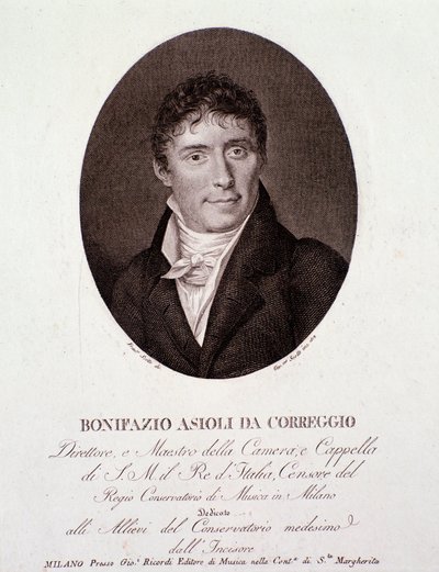 Portret van de Italiaanse componist Bonifazio Asioli (1769-1832) Gravure. 19e eeuw. Privécollectie door Anonymous Anonymous