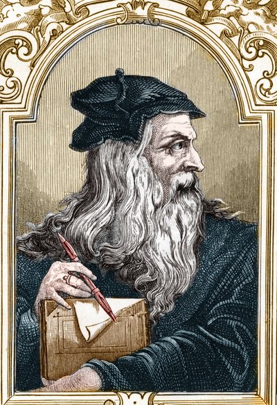 Portret van Leonardo da Vinci (1452-1519). Gravure van 1859 in 