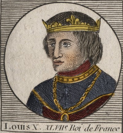 Portret van Lodewijk X le Hutin (1289 - 1316), Koning van Frankrijk - Lodewijk X (1289-1316) de Koppige, Koning van Frankrijk en Navarra - gravure uit 