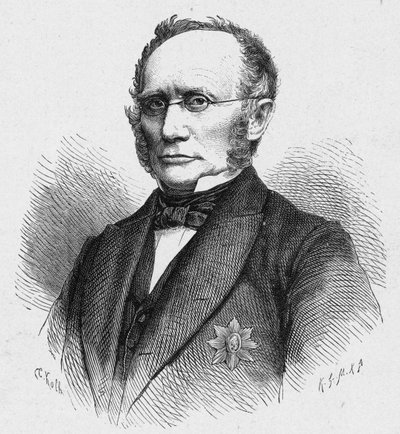 Portret van Ludwig Windthorst (1812-1891), Duitse katholieke politicus. Gravure in “Les Missions Catholiques au XIXème Siècle” door Louis-Eugène Louvet. Privécollectie door Anonymous Anonymous