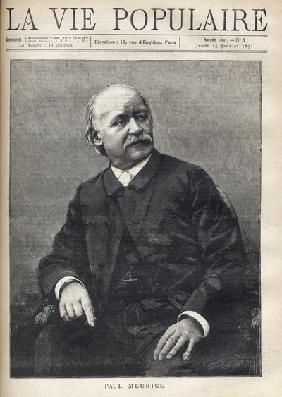 Portret van Paul Meurice (1818-1905), Franse schrijver. Gravure in 