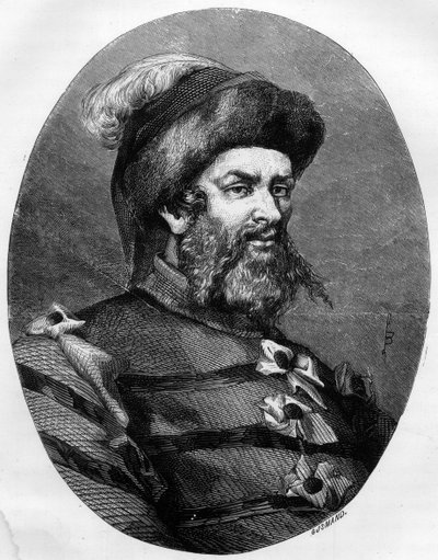 Portret van Philippe Guillery (Guilleri) (1566-1608) Franse bandiet - Gravure door Leon Bailly uit 1863 in 