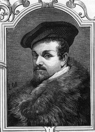 Portret van Pier Francesco Mazzucchelli, ook wel il Morazzone genoemd (1573-1626), Italiaanse schilder. Gravure uit 1859 in 