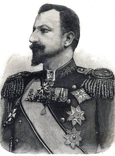Portret van Prins Ferdinand I van Bulgarije. Gravure in 