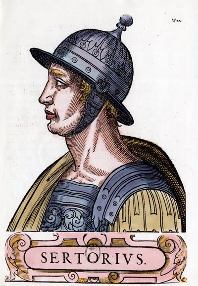 Portret van Quintus Sertorius (123-72 v.Chr.), Romeinse generaal. Gravure. Privécollectie door Anonymous Anonymous