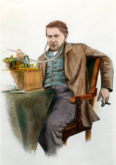 Portret van Thomas Edison (1847-1931), Amerikaanse natuurkundige. Gravure rond 1900. Privécollectie door Anonymous Anonymous