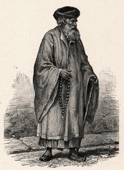 Portret van een katholieke Kopt uit Zifte in Egypte. Gravure in Les Missions Catholiques au XIXe Siècle door Louis-Eugene Louvet. Privécollectie. door Anonymous Anonymous