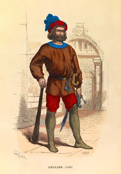 Portret van een cipier in Parijs in 1490, gravure - privécollectie door Anonymous Anonymous