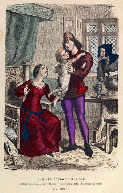 Portret van een welgestelde bourgeoisfamilie in Parijs in de 14e eeuw door Anonymous Anonymous