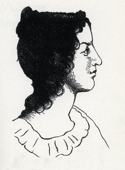 Portret van de Britse schrijfster Emily Bronte (1818-1848) (gravure uit "Les Hauts de Hurlevent") door Anonymous Anonymous