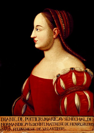 Portret van de hertogin van Valentinois Diana de Poitiers (1499-1566), favoriet van koning Hendrik II van Frankrijk door Anonymous Anonymous