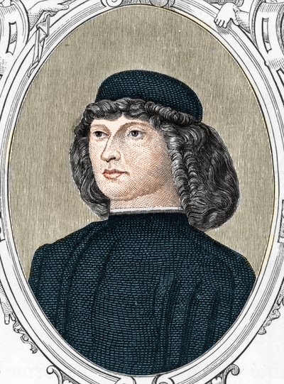 Portret van de Italiaanse schilder Giovanni Bellini genaamd il Giambellino (1425/1433-1516), gravure van 1859 in 