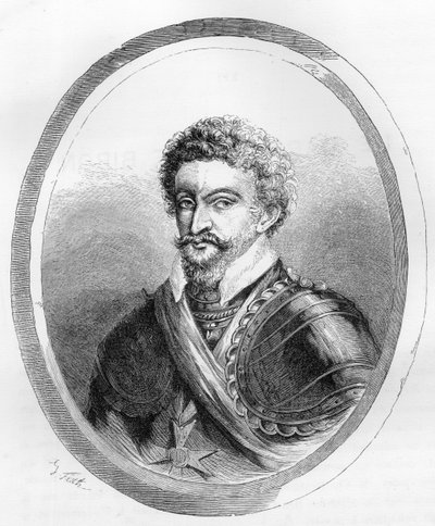 Portret van de maarschalk Charles de Gontaut, Baron, daarna Hertog van Biron (1562-1602) - Gravure uit 1863 in 