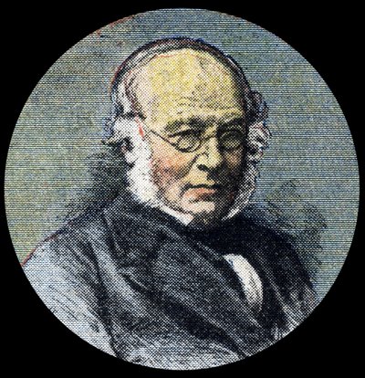Postgeschiedenis: Portret van Sir Rowland Hill (1795-1879), aan de oorsprong van de posthervorming van 1839. Detail van Le petit journal van 15/04/1920. Privécollectie door Anonymous Anonymous