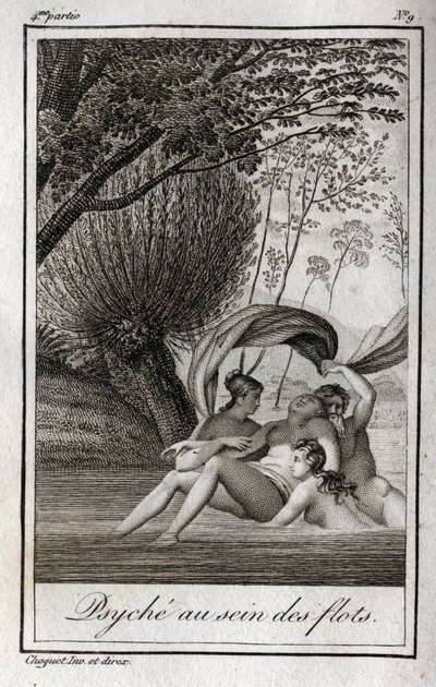 Psyche in de golven. Gravure uit 1819 in 