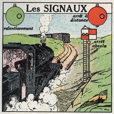 Spoorwegen: signalen gebruikt om de verkeersveiligheid te waarborgen. Anonieme illustratie uit 1925. Privécollectie. door Anonymous Anonymous