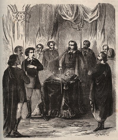 Ontvangst van een Illuminatus (geheime samenleving) - Illuminines de Bavière (der Illuminatenorden) - Gravure uit 1879 in Histoire des societes secretes, politiques et religieuses door Pierre Zaccone (1817-1895) door Anonymous Anonymous