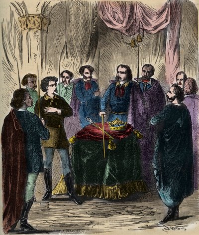 Ontvangst van een Illuminatus (geheime samenleving) - Ontvangst van een Illuminatus (Illuminati) - Illuminaten van Beieren (der Illuminatenorden) 1879 (gravure) door Anonymous Anonymous