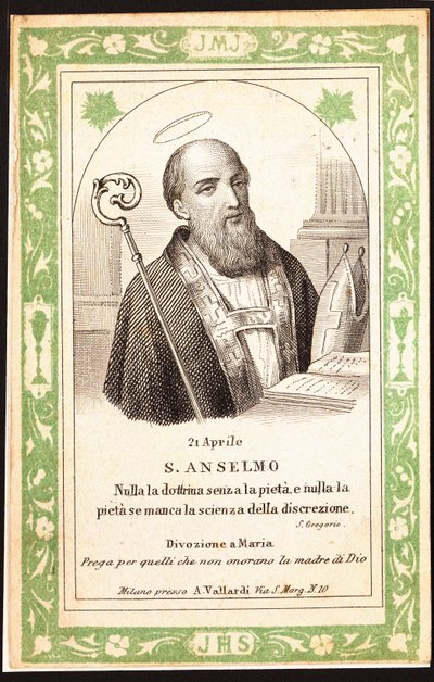 Voorstelling van Sint Anselmus. Vrome afbeelding. Ansichtkaart. Begin 20e eeuw. Privécollectie door Anonymous Anonymous
