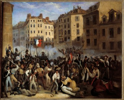 Revolutie van 1830 - De Charter of de Dood (slag van 28 juli, waarschijnlijk rue Saint-Antoine) - Episode van de Julidagen 1830. Revolutie van 1830 door Anonymous Anonymous