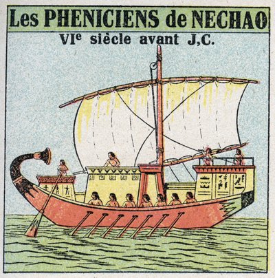 Schepen: Fenicische zeelieden in dienst van farao Nechao in de 7e eeuw v.Chr. Anonieme illustratie uit 1925. Privécollectie. door Anonymous Anonymous