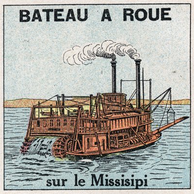 Schepen: raderschip op de Mississippi. Anonieme illustratie uit 1925. Privécollectie. door Anonymous Anonymous
