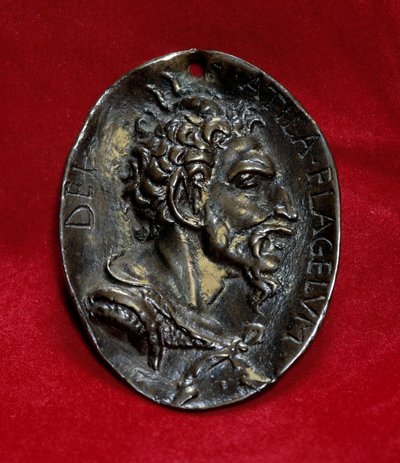 Zilveren medaille met de beeltenis van Attila (395-453) koning van de Hunnen, bloem van god. Parijs, Louvre Museum door Anonymous Anonymous